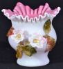 Uranium Glass - Victorian style vase with applied flowers - 2