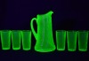 Uranium Glass - Household - Jug and glasses