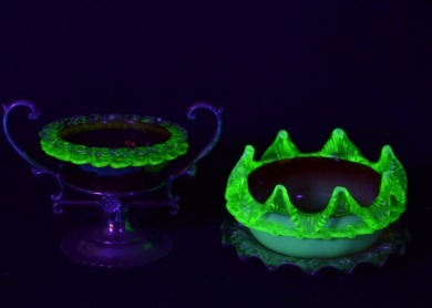 Uranium Glass - Edwardian Glass -Jam Pot X 2