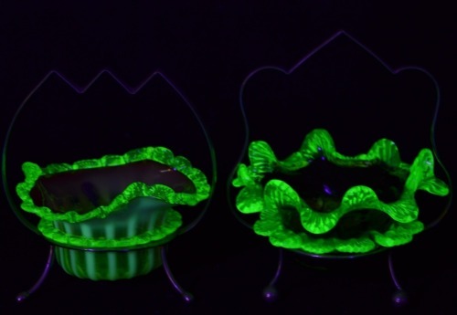 Uranium Glass - Edwardian Glass - Jam Pot X 2
