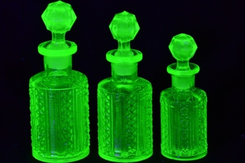 Uranium Glass - Household - Bottles x3
