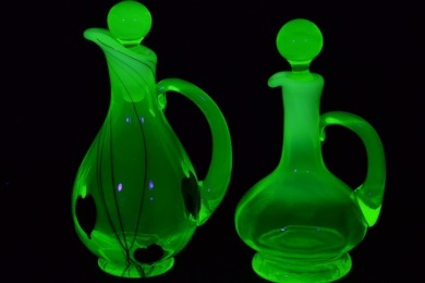 Uranium Glass - Gibson - Cruet Decanters x2
