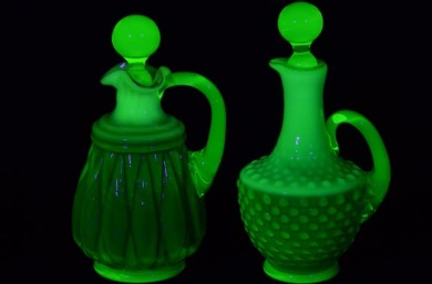 Uranium Glass - Gibson - Cruet Decanters x2