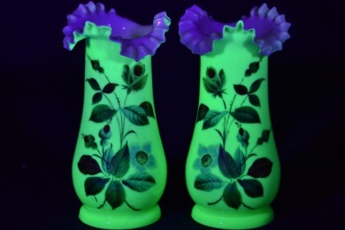 Uranium Glass- Victorian glass - Milk Glass Vases x 2