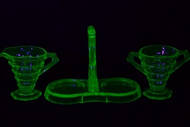 Uranium Glass - Art Deco - 3 pc cruet set