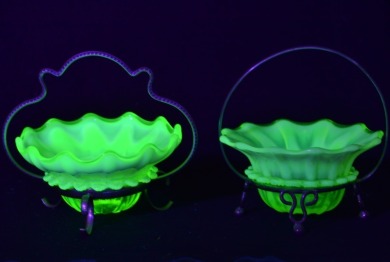 Uranium Glass - Edwardian Glass - Jam pot x 2