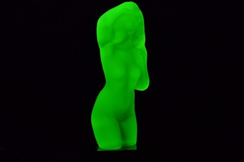 Uranium Glass - Desna Glass - naked lady figurine