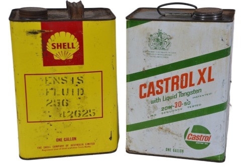 Garagenalia - 1 Gallon Oil tin x2 - Shell and Castrol