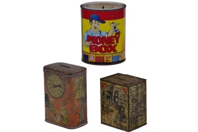 Money Boxes x3 - Arnott's, Dillon Burrows, Wattyl