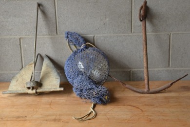 Nautical - Anchors x2 & Fishing float with netting