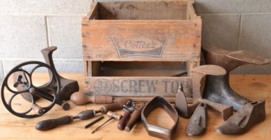 Group lot - Cottees box containing shoes lasts and impliments