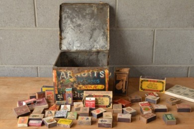 Advertising - Arnotts Biscuit tin with advertising matchboxes