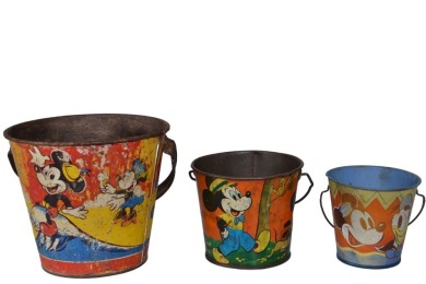 Tin - Mickey Mouse Sand Buckets x3