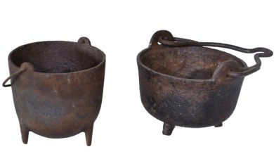 Kitchenalia - Cast Iron x 2 - Pair of melting pots