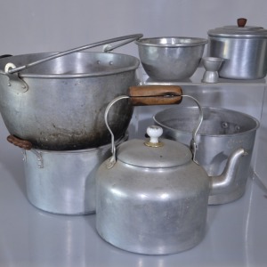 Kitchenalia - Aluminum Ware x 7 - Kettle saucepans Etc