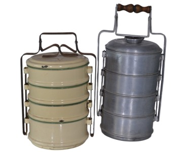 Kitchenalia - Tiffin x 2 Aluminum and Yellow Enamel