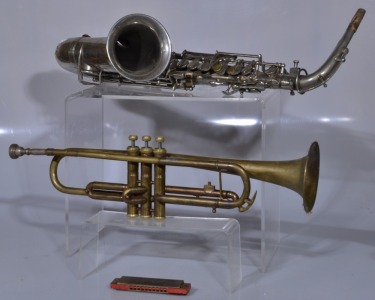 Instruments x3 - Saxaphone, Trumpet & Hamonica