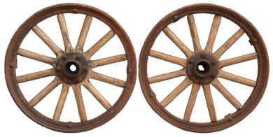 Garagenalia - Pair of cast iron wheels with timber spokes