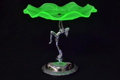 Uranium Glass - Cake Stand - Art Deco style lady