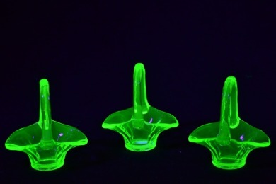 Uranium Glass - Handled Baskets x 3