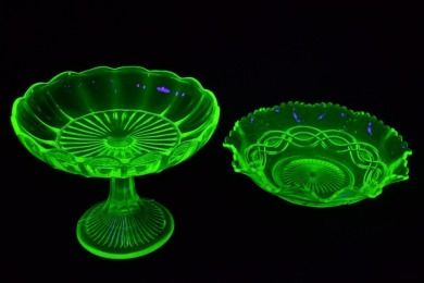 Uranium Glass - Compote and Bowl