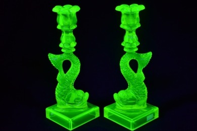 Uranium Glass - Koi Fish Candlesticks