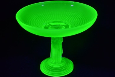 Uranium Glass - Three Graces Compote