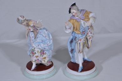 Estate - Dresden Style noble couple dancing figurine x2