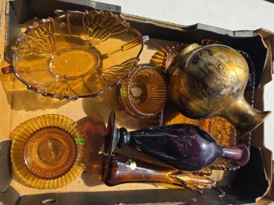 Group Lot - Mixed Glassware, Inc. Amber Depression Glass
