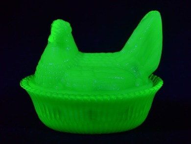 Uranium Glass - Petal ware- Hen on Nest
