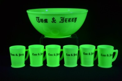 Uranium Glass - McKee Glass - Tom & Jerry Punch set
