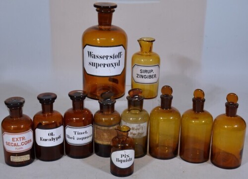 Box Lot - Amber apothecary bottles