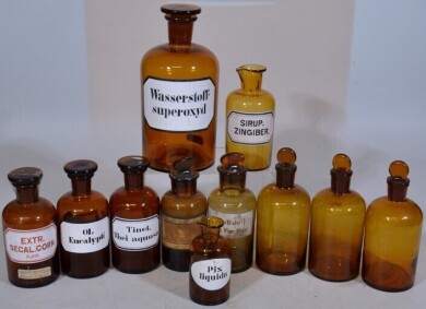 Box Lot - Amber apothecary bottles