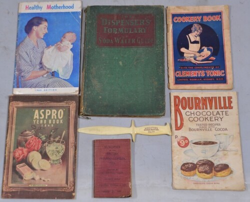 Ephemera - Assorted Cookbooks with Singletons advertising Letter Opener