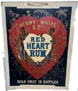 Cardboard Sign - Red Heart Rum London W 33cm x H 43cm