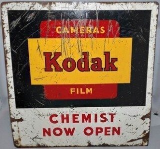 Tin Sign - Kodak Chemist Now Open - Double sided H 56cm x H 56cm