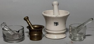 Mortar & Pestle x4 - Small, Brass, Ceramic, Glass