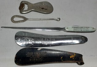 Advertising Items -Shoe Horns, Button hooks & Letter Opener x5 - Mother's Choice Flour, Finney Isles Brisbane, John Collins Warwick