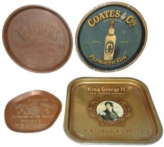 Advertising Trays x4 - Whisky & Gin