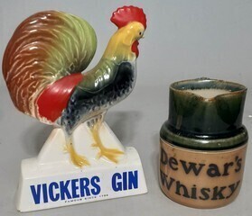 Advertising Figurines x2 - Vickers Gin Rooster Figurine & Dewars Whisky Royal Doulton Jug