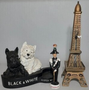 Advertising Figurines & Decanters - Eiffel Tower Decanter, Italian Figural Decanter, Black & White Dogs Rubberiod Figurine (eyes light up)