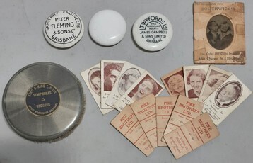 Advertising - Brisbane City - Plugs, Record Cleaner, 1930's Serial Cards and a Cameo Picture