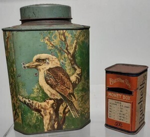 Tins x2 - Bushells 1 pound & Advertising Money Box