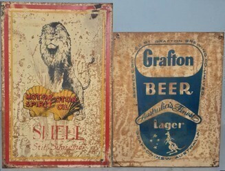 Reproduction Tin Signs x2 - Shell H 45cm x W 30cm & Grafton Beer H 37cm x W 30cm