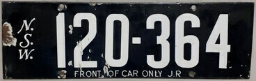 Enamel Licence Plate - NSW 120 - 364 - Front of Car Only J.R.