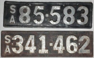 Riveted Licence Plate x2 - S.A. - S.A 341 - 462 & S.A. 85 - 583