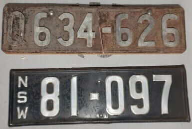 Riveted Licence Plate x2 - Q 634 - 626 (Cut) & N.S.W 81-097