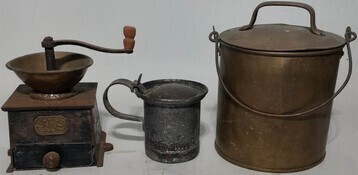 Group Lot - Milk Measure, Coffer Grinder & Brass Billy