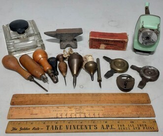 Group Lot - Rulers, Leather Tools, Plum Bobs, Separator tools & more