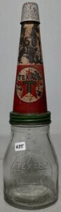 Oil Bottle - 1 Pint, Texaco Bottle with Texaco Tin Top